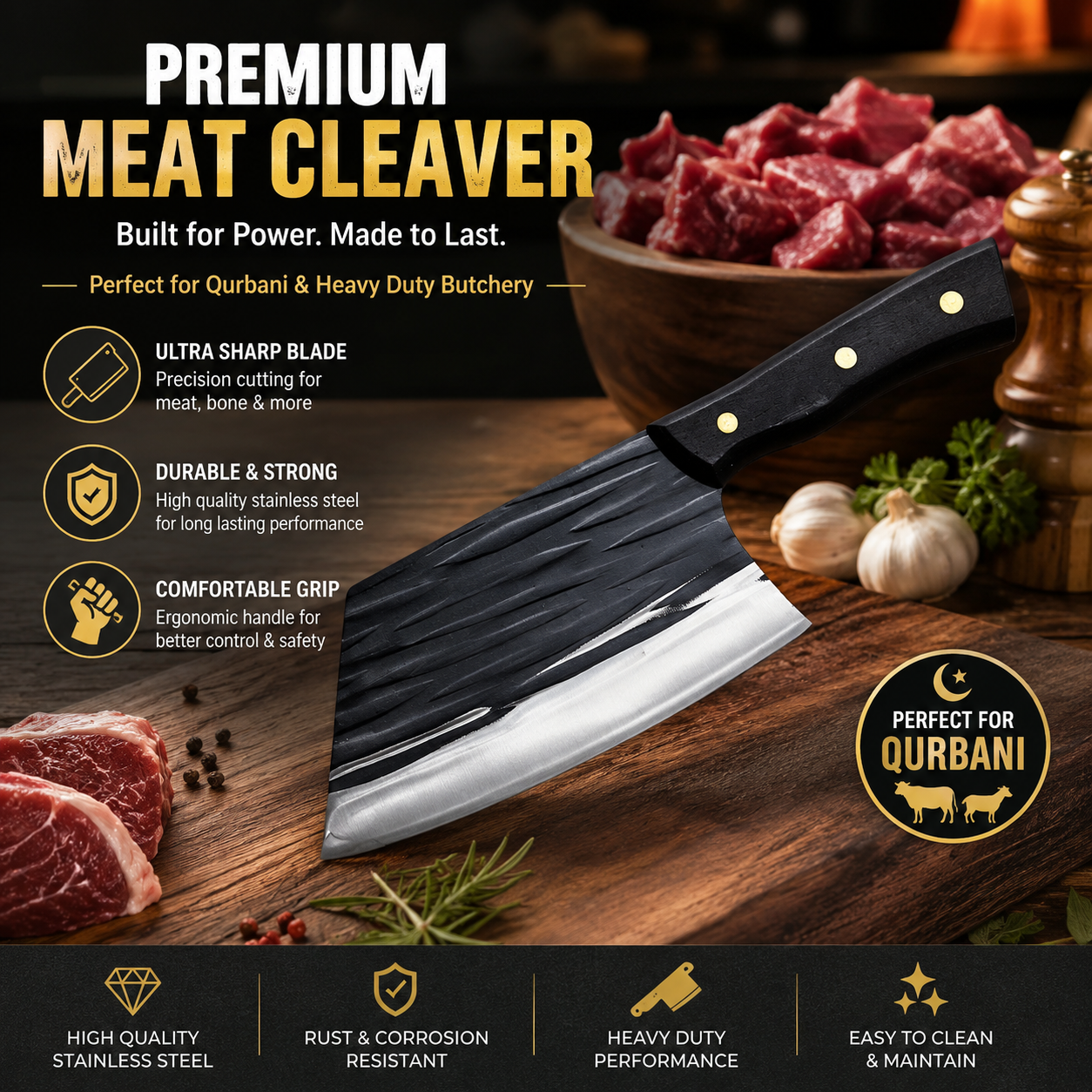 Qurbani Meat Cutting Combo Set – 3 in 1 Premium Kitchen Tool Kit