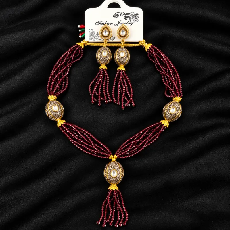 Premium Turkish Crystal & Antique Ball Necklace Set