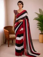 Women's Rainbow Georgette Party Saree, 6 Colours