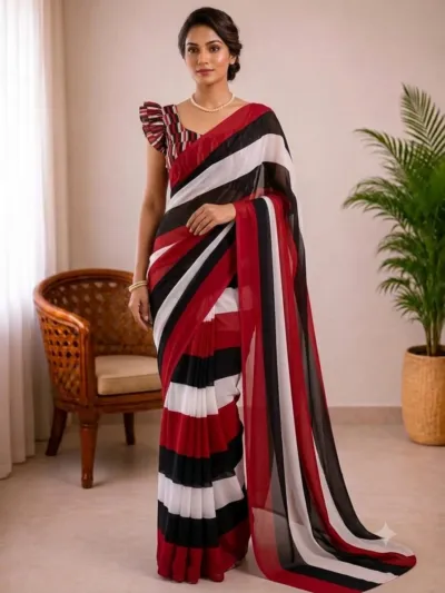 Women's Rainbow Georgette Party Saree, 6 Colours