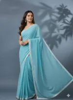 Georgette Saree with Stone Work and Lace, Matching Blouse