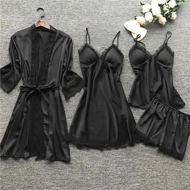 Women's Satin Nightwear Set, Nightie, Top and Short Pant