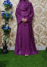 Embroidery and Stone Work Koti Borka with Hijab
