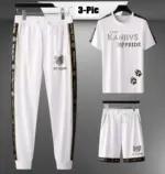 Men's Printed Half Sleeve T-Shirt, Full Pant and Half Pant Set