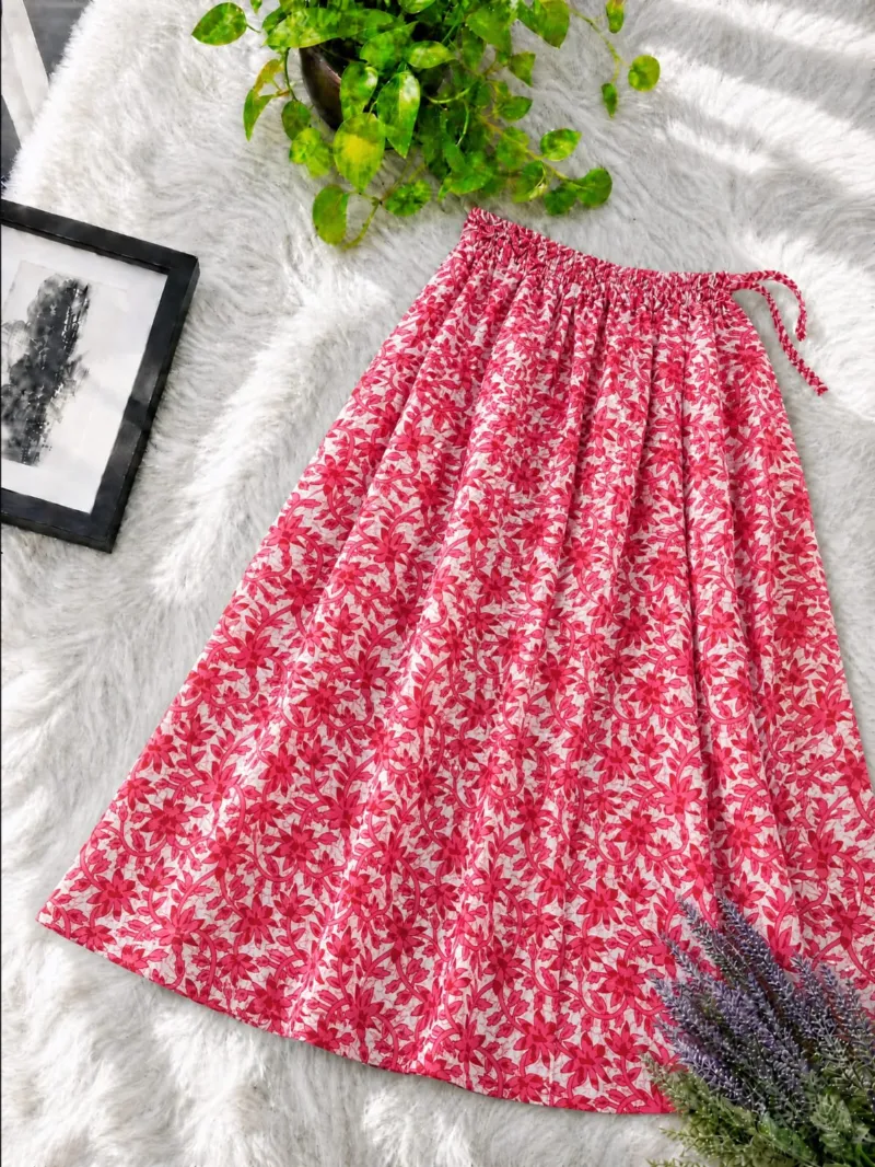 Women's Linen Skirt, Free Size Waist 28 to 44, 39 Inch Long