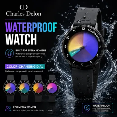 Charles Delon waterproof Dial Colour Changing Watch For Him & Her (black)