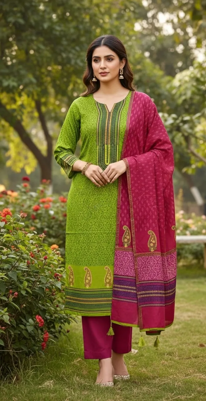 Women's Hand Block Three Piece Fabric with Separate Sleeve Piece