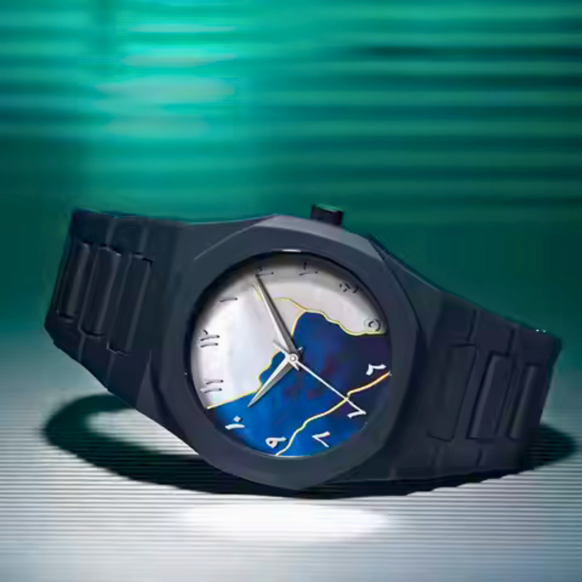 Aura watch 2025 New Arabic Aura Watch Silver  Dial @ navy bule Modern Creative Design  (Blue )