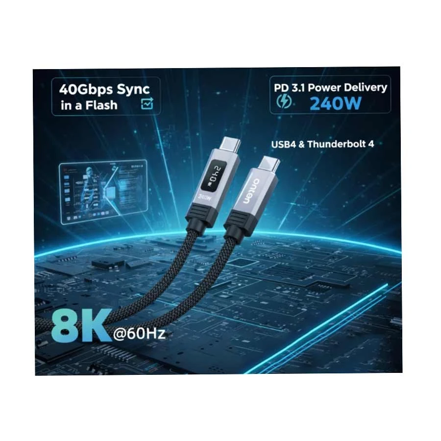 Onten OTN-CC212 240W 40Gbps USB-C to USB-C 1.2 Meter Black Cable