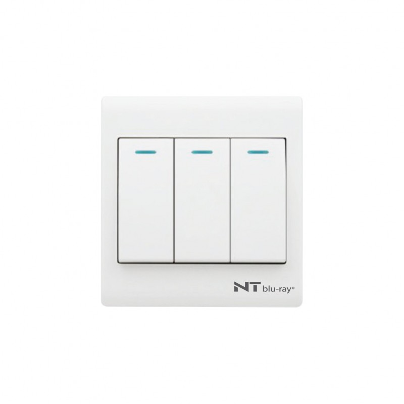 NT blu-ray Primo White 3 Gang 1/2 Way Switch