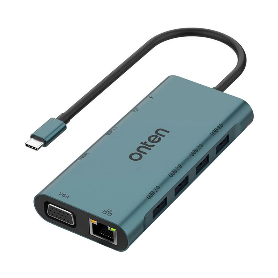 Onten OTN-9591A USB-C to Quad USB, HDMI, VGA, LAN, SD, TF & 3.5mm Hub