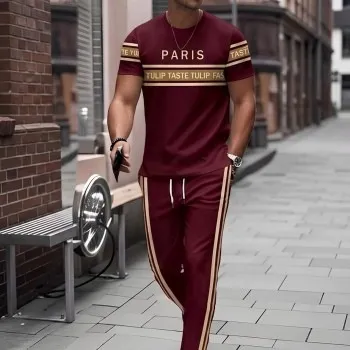 Men's PP Fabric T-Shirt and Trouser Tracksuit, 160 GSM, Single Colour