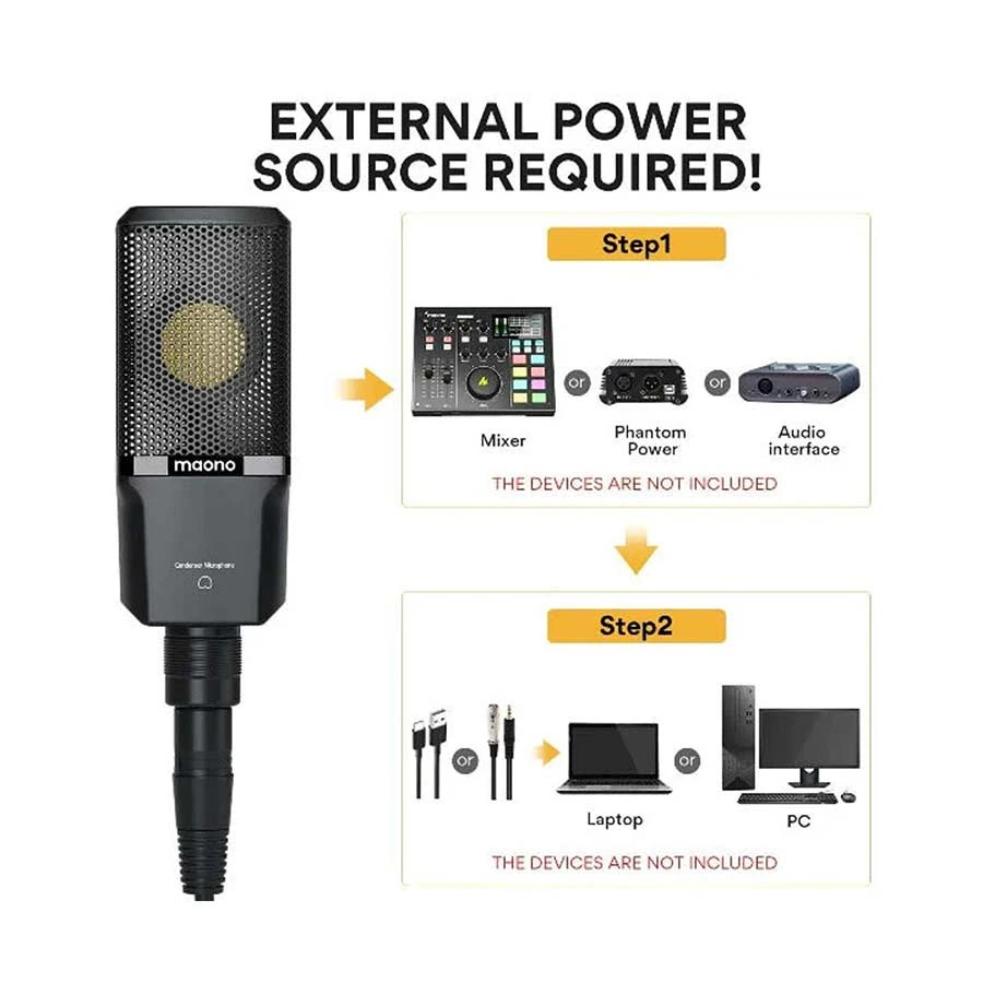Maono PM500T Black Wired Studio Microphone with Desktop Stand