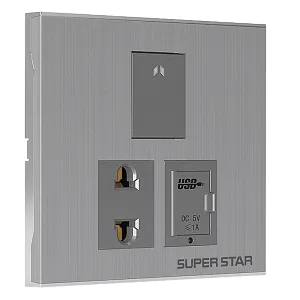 Super Star Silver Line 2 Pin Socket With One USB