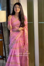 Semi Muslin Block Print Saree with Cotton Voile Blouse Piece