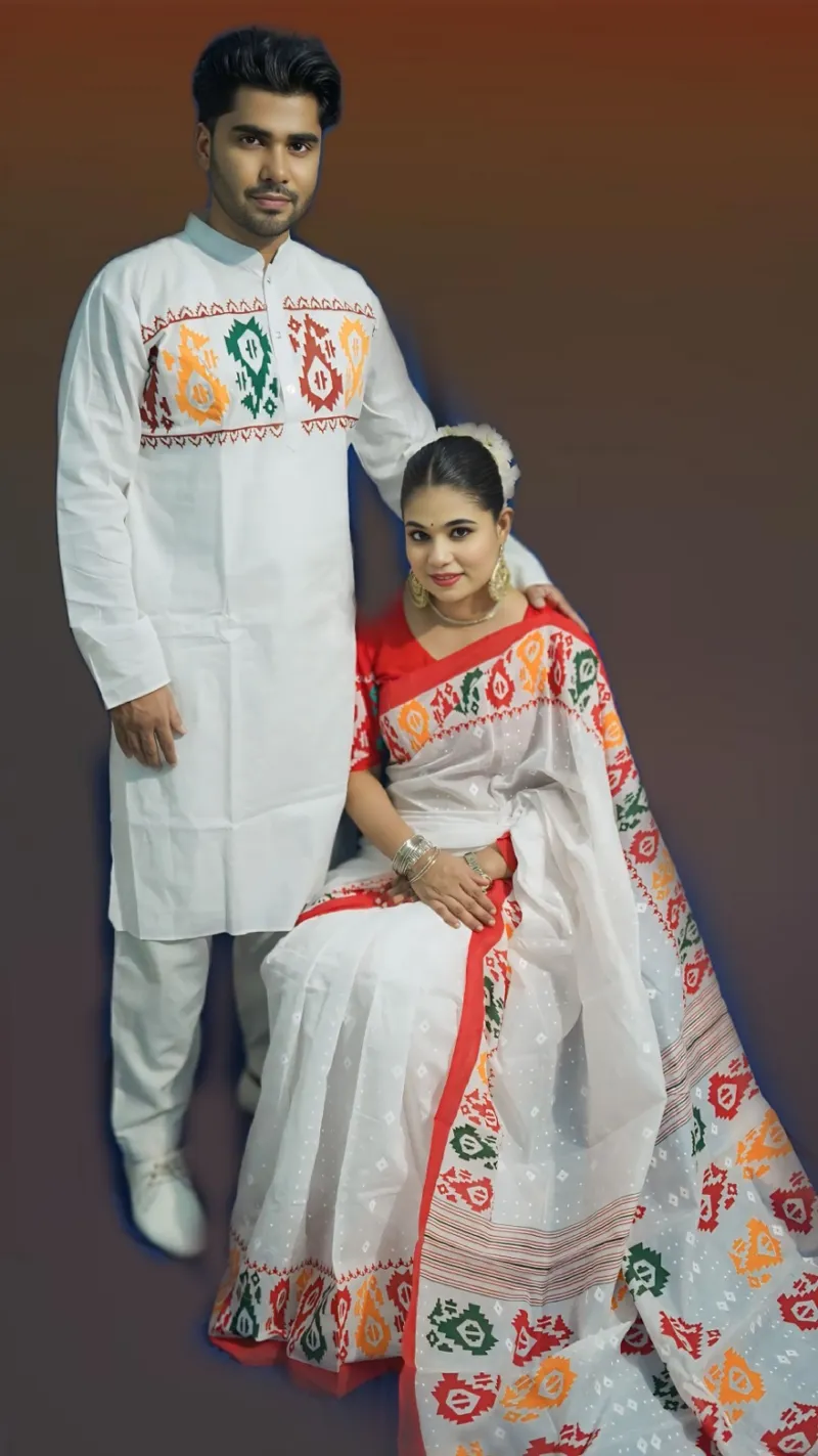 Dhupian and Half Silk Saree with Panjabi Couple Set, 6 Colours
