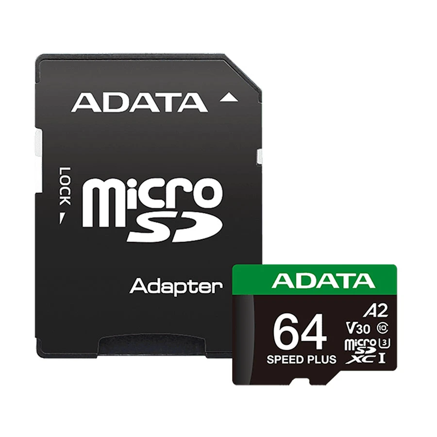 ADATA Speed Plus 64GB MicroSDXC UHS-I U3 V30 A2 Memory Card + Adapter