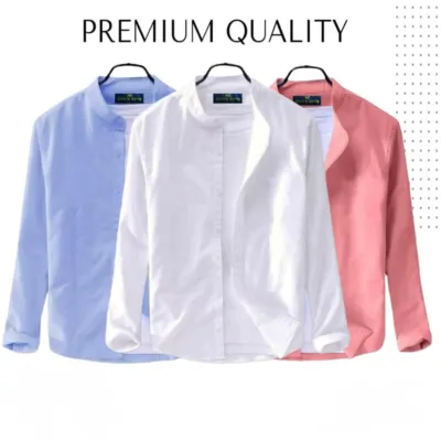 3 Pcs Combo Men's Ban Collar Cotton Shirt-