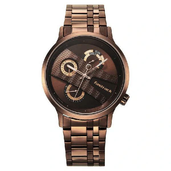 Fastrack NS3301QM01 Exuberant Quartz Multifunction Brown Dial Stainless Steel Strap Watch