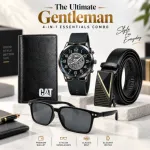 The Ultimate Gentleman 4-in-1 Essentials Combo – Olevs Skeleton Watch, Leather Belt, Wayfarer Sunglasses & Long Wallet