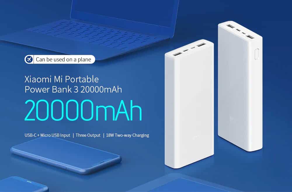 Xiaomi Mi Power Bank 20000mAh V3 USB-C Two-Way Fast Charging Dual USB 18W Powerbank For Android Or IOS Smartphone