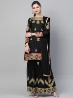 Embroidered Georgette Sharara Set with Chiffon Orna and Inner