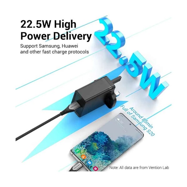 Vention FACB0-UK 1-Port USB 22.5W Black Charger