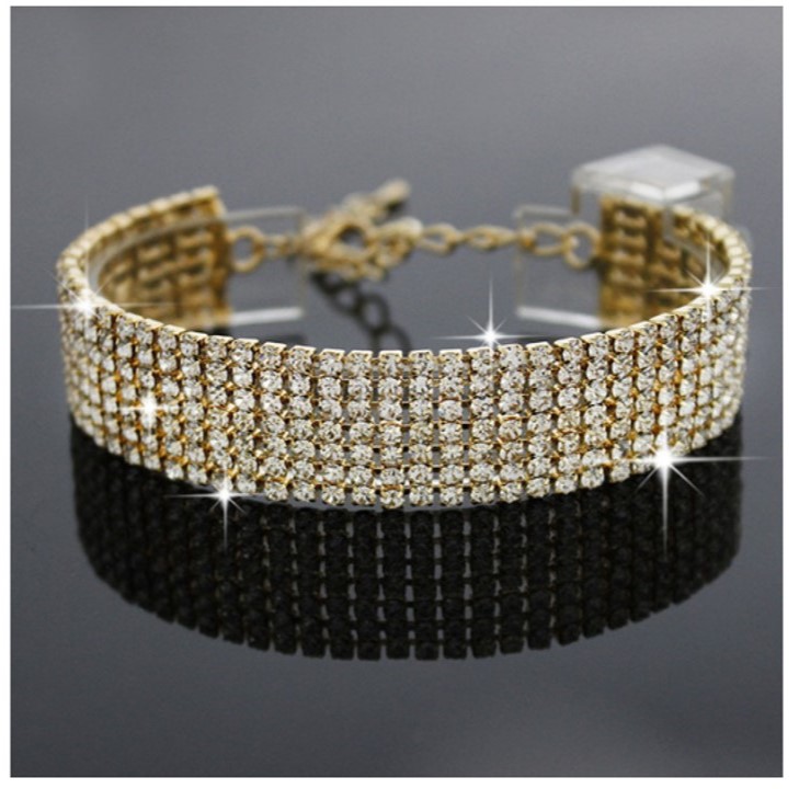 YINLI Crystal Rhinestone Adjustable Bangle Bracelet, Gold Plated