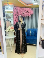 Women's Embroidered Abaya with Koti, Inner and 75/30 Inch Hijab