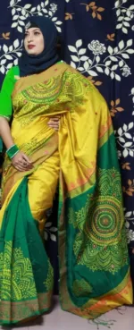 Half Silk Hand Printed Saree for Women, 12 Haath Length