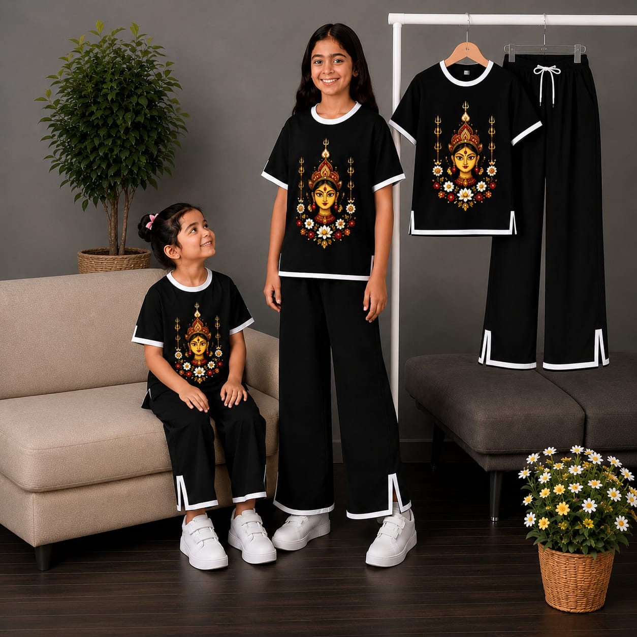 Kids' 3D Print Cotton Puja T-Shirt and Pant Set, 2 to 12 Years