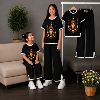 Kids' 3D Print Cotton Puja T-Shirt and Pant Set, 2 to 12 Years