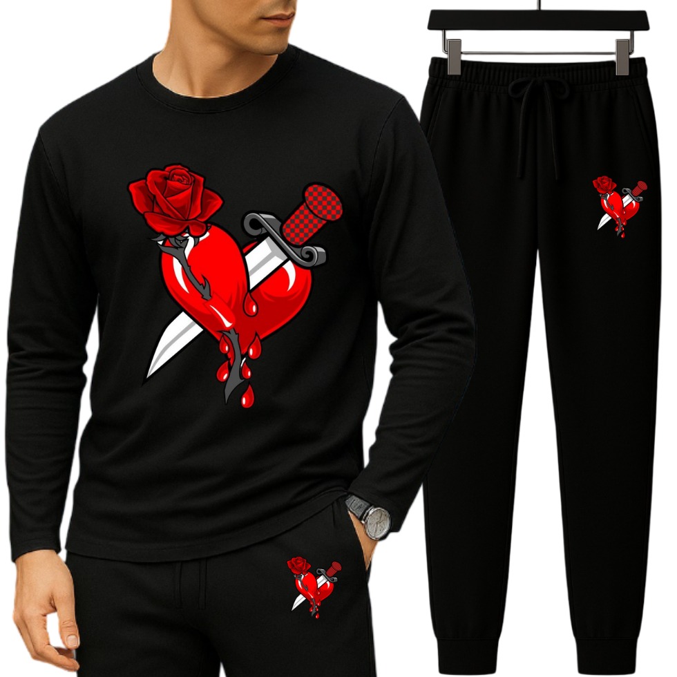 Men's Drop Shoulder Long Sleeve Set, 190 to 200 GSM Pure Cotton