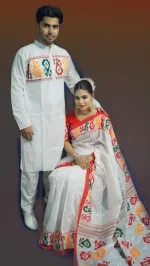 Pohela Boishakh Couple Dress, Tassel Saree with Silk Panjabi