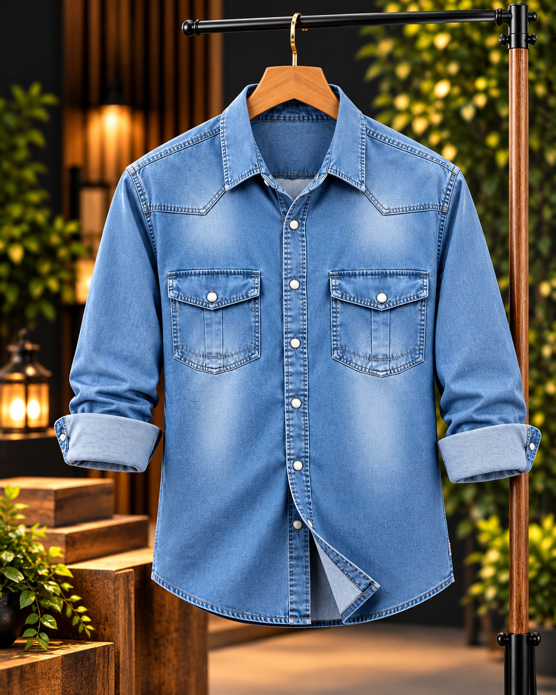 Men's 220+ GSM Denim Shirt for Winter, Sizes M to XL