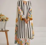 Silk Three Piece with Digital Print Cotton Orna, 44 Inch Kameez
