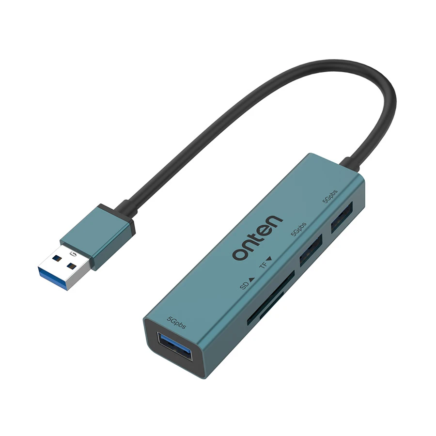 Onten OTN-5223 USB to Tri USB, SD & TF Converter Crystal Teal