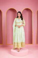Women's Floor-Touch Embroidered Anarkali Party Dress, 4 Colours