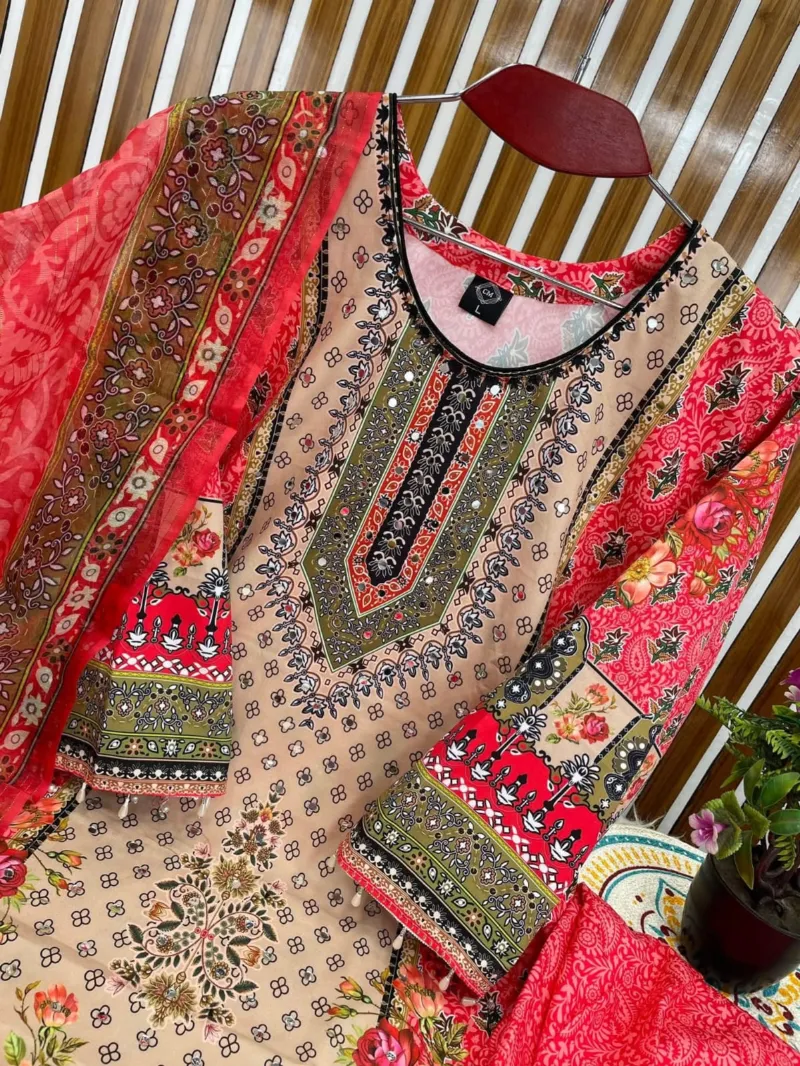 Readymade Micro Stitch Digital Print Kameez, Pant and Orna