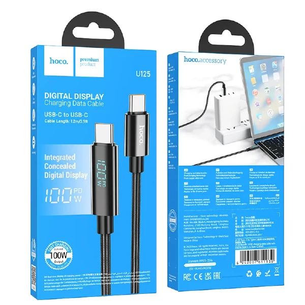 HOCO U125 Benefit 100W Charging Data Cable With Display Type C To Type C