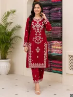 Linen Full Body Embroidery Two Piece Set, M to XXL