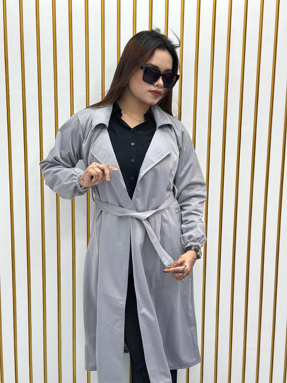 Women's Belted Suede Overcoat with Side Pockets, 42 Inch Long
