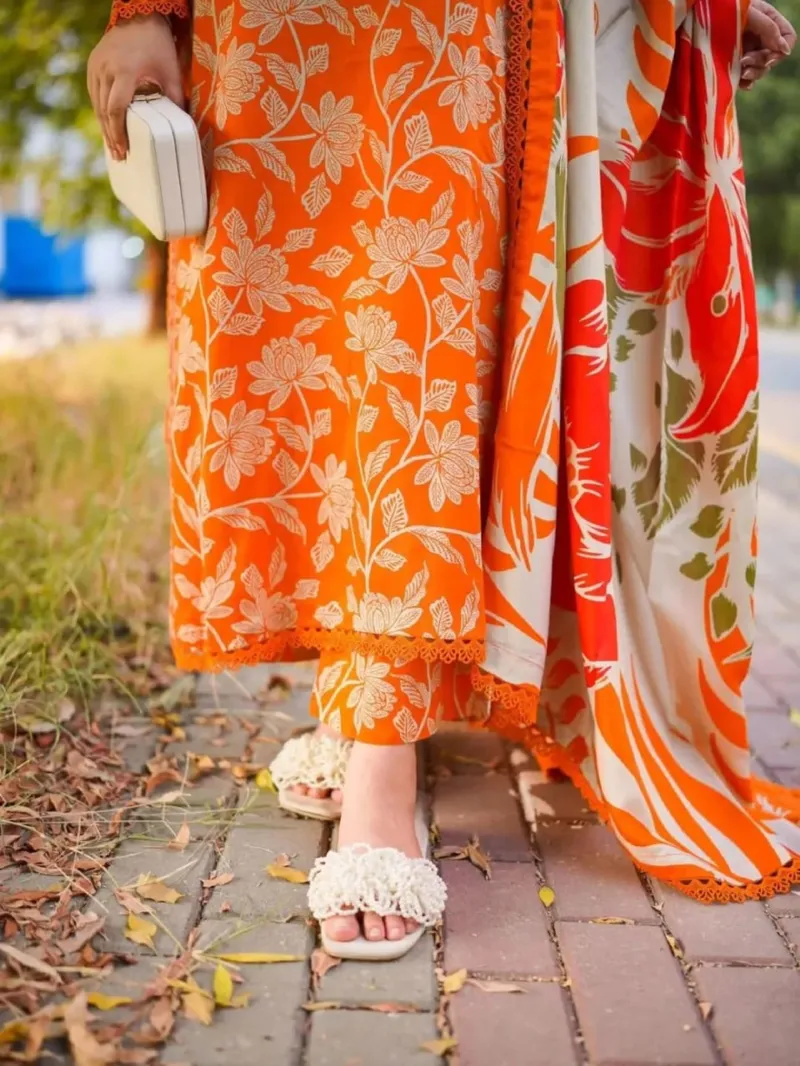 Micro Stitch Digital Print Three Piece with Bindu Orna