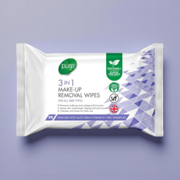 Pure 3in1 Make-Up Removal Wipes - 25 Wipes (UK)