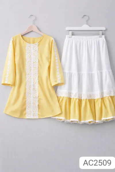 Ladies' Cherry Georgette Tops and Skirt Set, 25 Inch Top