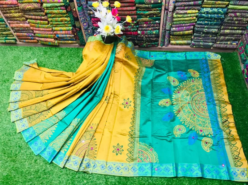 Block Print and Embroidery Dhupian Silk Saree for Women