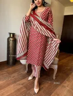 Women's Screen Print Three Piece, AC Cotton Kameez, Sizes 38 to 44