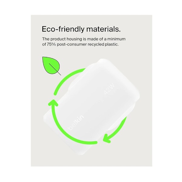 Belkin BoostCharge WCB009myWH 42W PD 3.0 PPS USB & USB-C White Charger (UK)