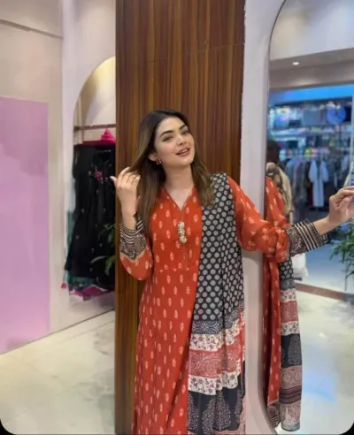 Digital Print Three Piece with Georgette Orna, L to XXL, 3 Colours