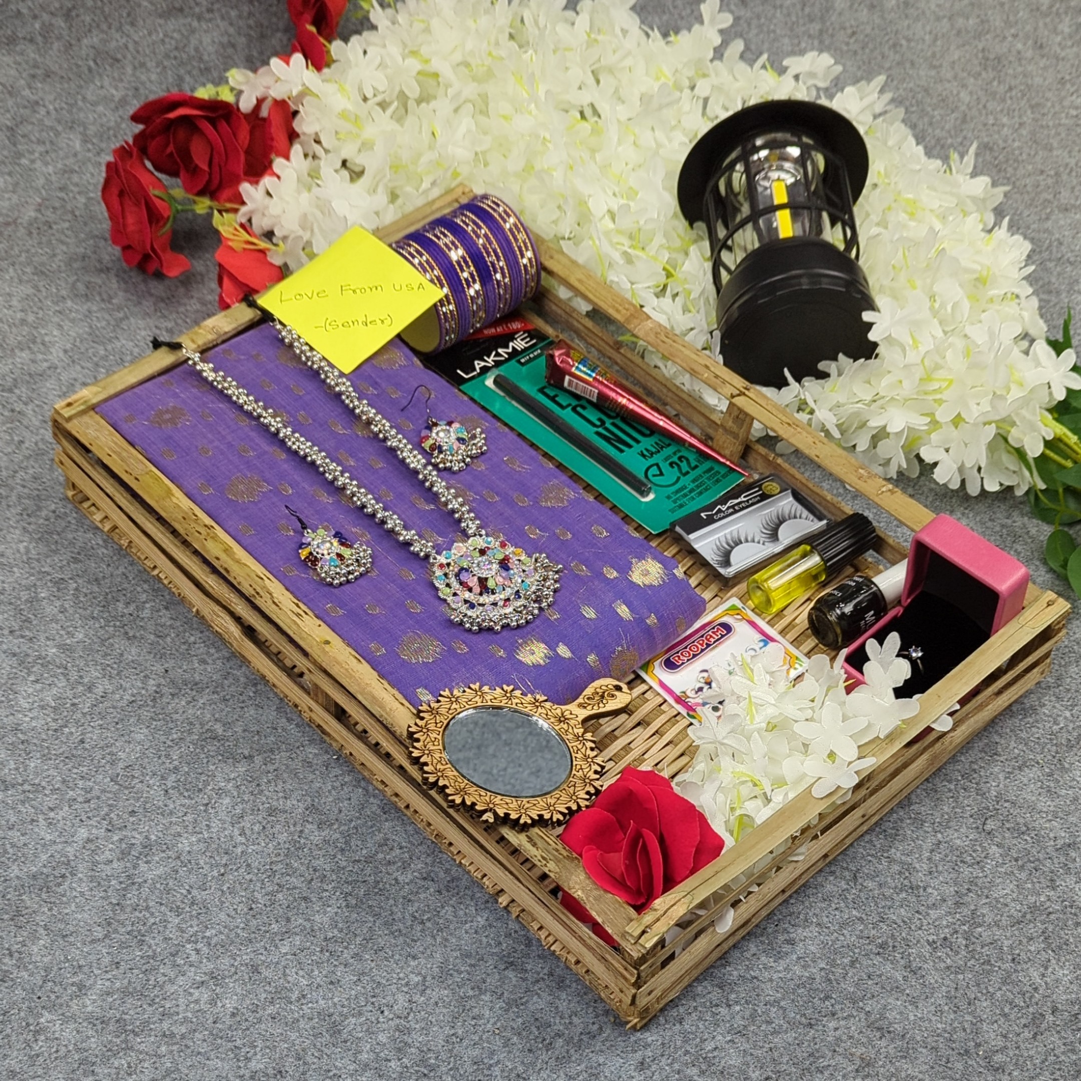 Premium Half Silk Jamdani Saree Combo Set - Lavender